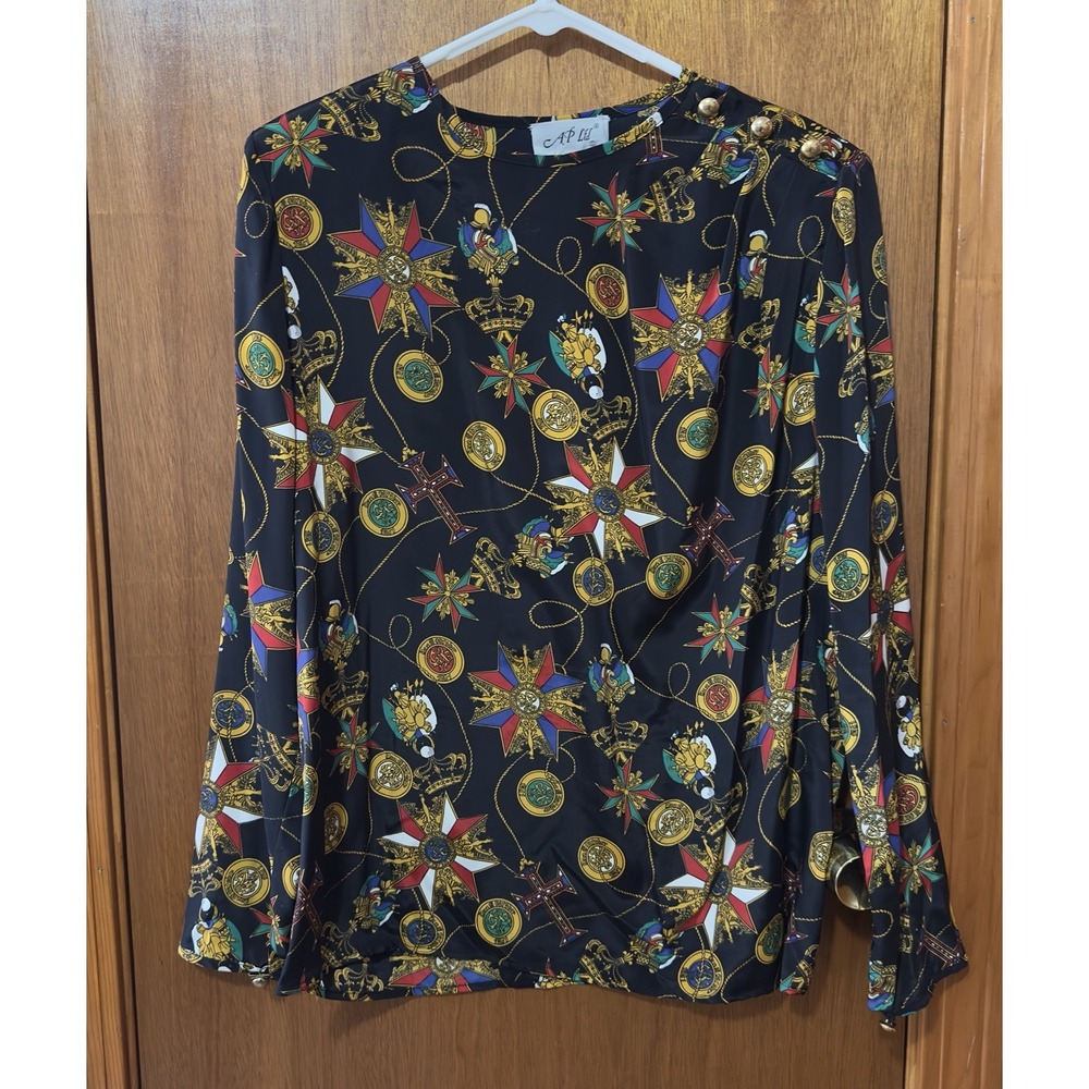Vintage AP Ltd Vibrant Multi Colored Long Sleeve Cross‎ Abstract Size 10 Blouse